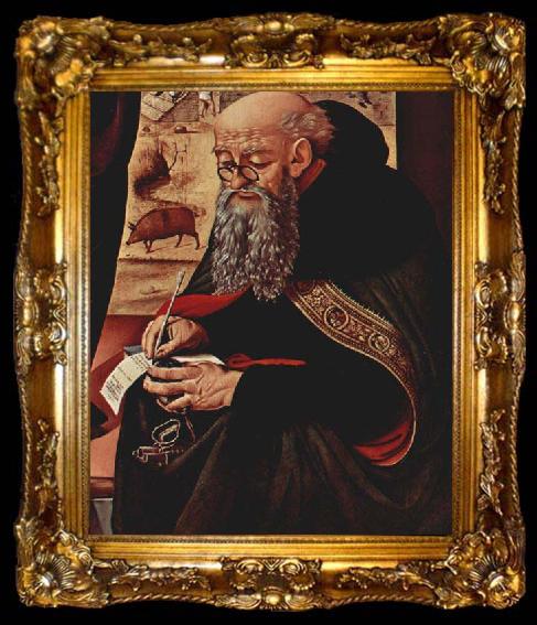 framed  Piero di Cosimo Saint Anthony with pig in background, c. 1480, ta009-2